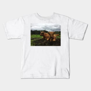 Scottish Highland Cattle Cow and Calf 2008 Kids T-Shirt